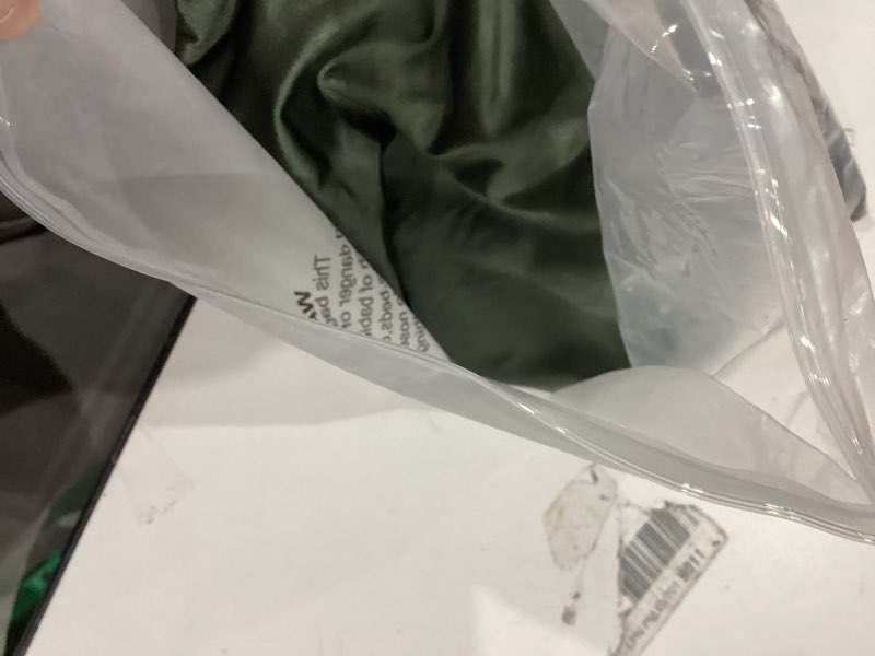 Condition photo showing As Is for LAGSHIAN Women's Summer V Neck Sleeveless Bodycon Ruched Irregular Hem Cocktail Party Satin Flowy Maxi Dress Army Green Large