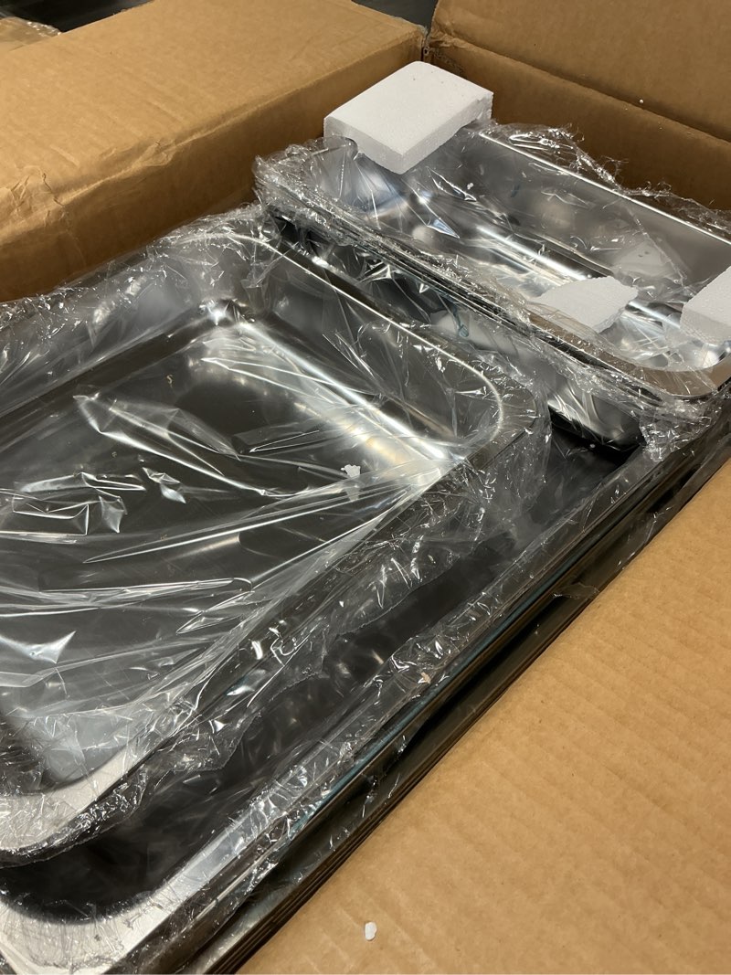 Condition photo showing New/Like New for hotel pans full size 2.5" deep, restaurant supplies stainless steam table pans 1/1 size 22 gauge commercial food pans, 6 pack anti catering pans