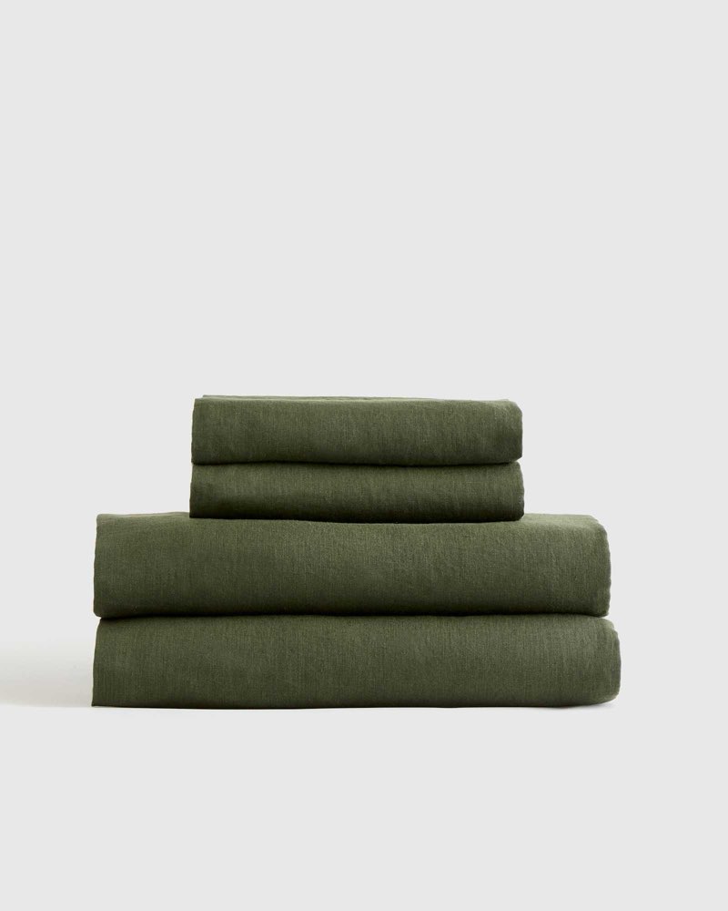 quince, european linen sheet set(3 pcs)queen, pine