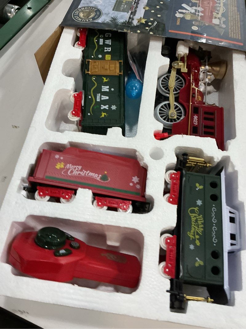 Condition photo showing Good Condition for Hot Bee Christmas Train Set with Remote Control Train Toys w/Smoke, Lights & Sound, Christmas Train Sets for Around The Tree, Toy Train for Kids Train Set for 3 4 5 6 7+ Years Old Boys Gifts Upgraded