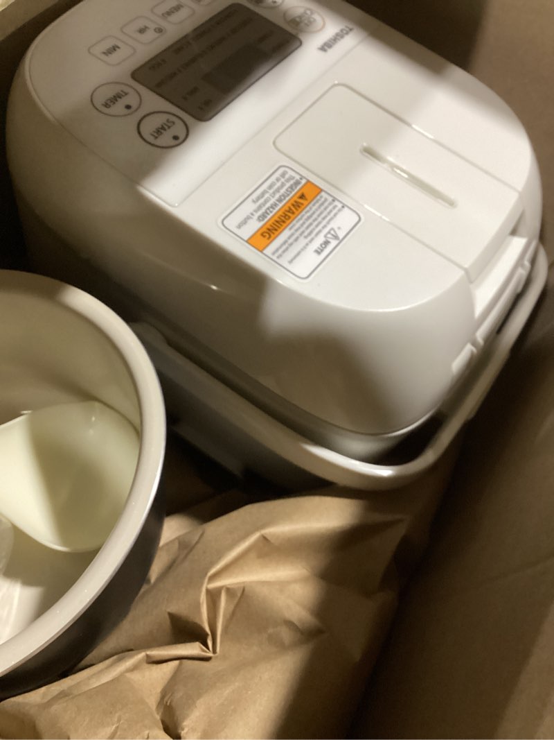Condition photo showing As Is for Toshiba Mini Rice Cooker, 3 Cups Uncooked Small Rice Cooker, Steamer & Warmer, With Fuzzy Logic And One-Touch Cooking, 24 Hour Delay Timer And Auto Keep Warm Feature, White