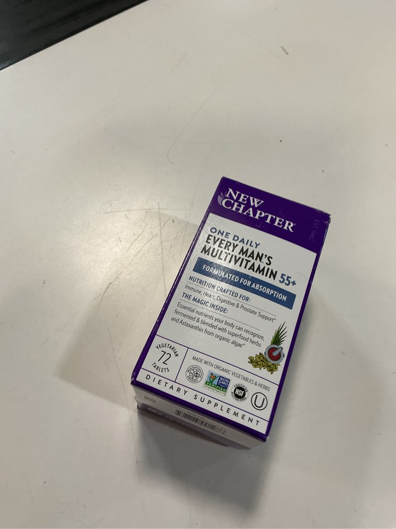 Condition photo showing New/Like New for ( exp 09/26 )new chapter one daily every man's multivitamin 55+ - offers eyesight, immune system & cellular energy support* - contains astaxanthin, saw palmetto & more - gluten free & vegetarian - 72 tablets tablet for men 72 count (pack of 1)