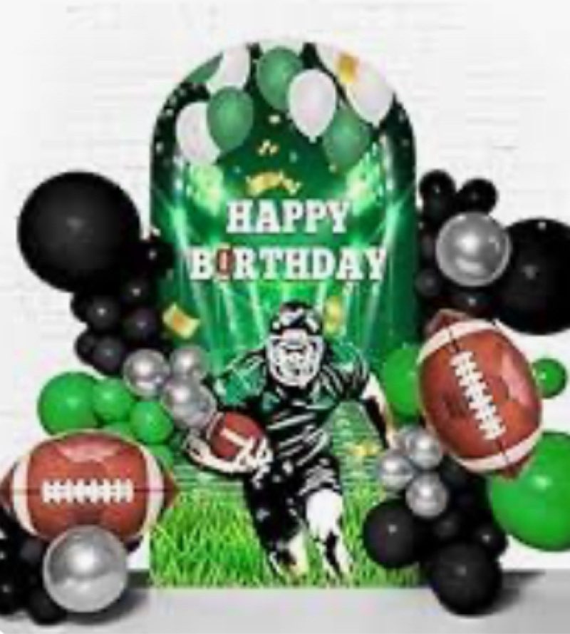football-themed "Happy Birthday" party backdrop or banner