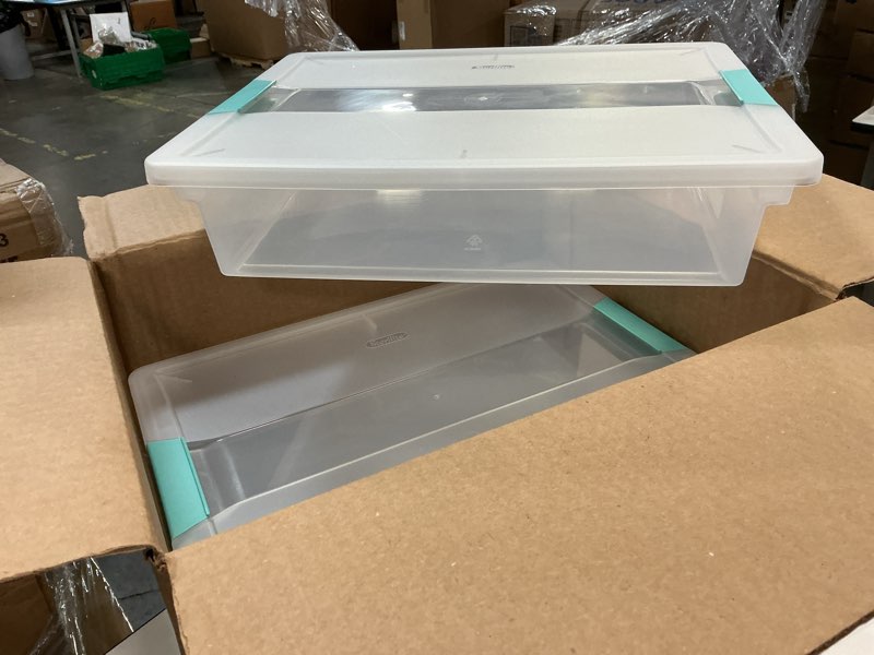 Condition photo showing Good Condition for sterilite 6-pack clip box, stackable clear plastic bins with latching lids, large - writing, arts or crafts supplies storage containers for home, office, classroom and workshop organization large 6 pack