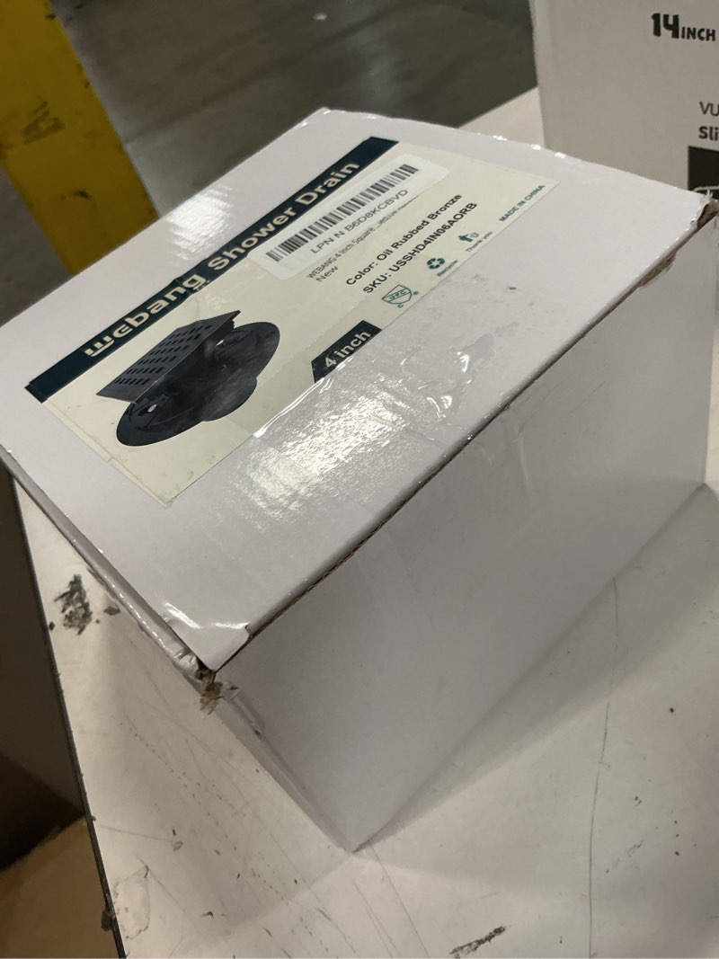 Condition photo showing New/Like New for WEBANG 4 Inch Square Shower Floor Drain with Flange,Quadrato Pattern Grate Removable,Food-Grade SUS 304 Stainless Steel,Watermark&CUPC Certified,Oil Rubbed Bronze 4 Inch Oil Rubbed Bronze