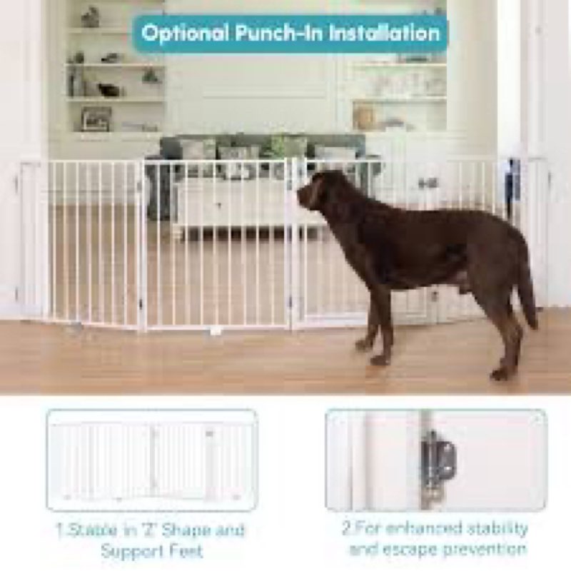 No Pawblems Free Standing Dog Gate with Door, 36'' Tall Foldable Dog Fence for Indoor & Outdoor, Up 