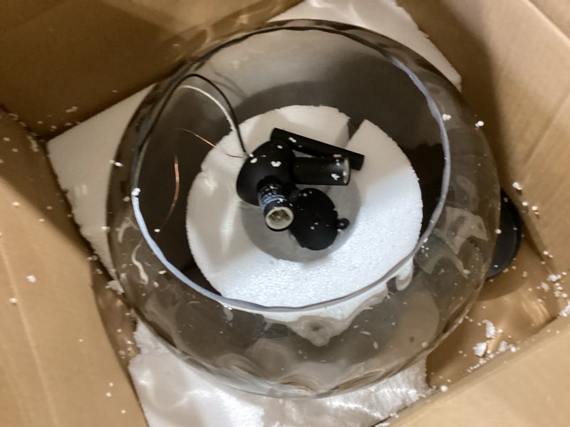 Condition photo showing Good Condition for matte black semi flush mount ceiling fixture large smoked hammered glass shade modern close to ceiling light 14" art lampshade for hallway foyer bedroom 14 inches smoked glass shade