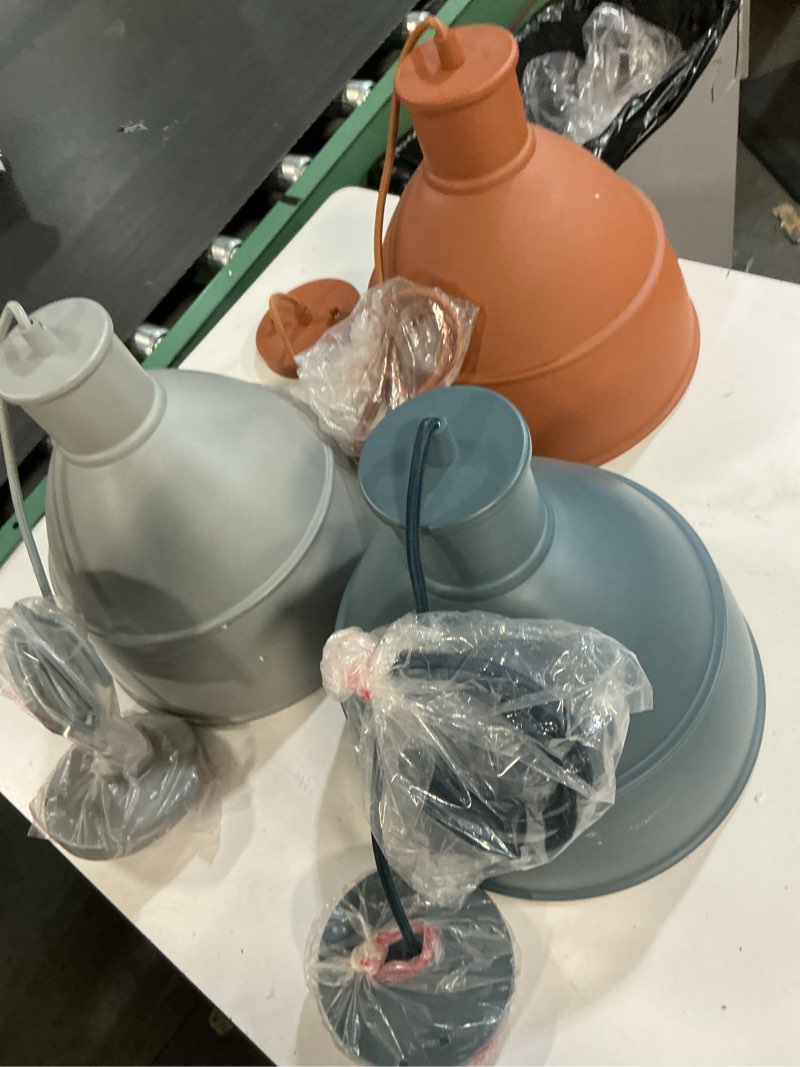Condition photo showing New/Like New for signature hardware 3 lighting irving 13\\\\\\\" pendant | indigo blue finish | matte/grey/ terracota anterior aluminum shade | modern dome pendant light | made of aluminum | 13\\\\\\\" d x 12.25\\\\\\\" h |49513