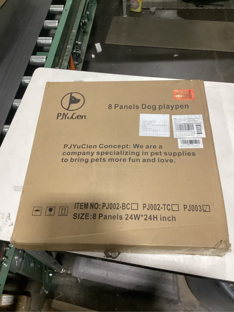 Condition photo showing New/Like New for PJYuCien Dog Playpen, 8 Panels 24”H Dog Playpen Indoor with Grey Bottom Pad and Top Cover, Metal Foldable Dog Pen for Indoor Use, Only for Small Medium Animals, Grey Grey 24"H Playpen+Bottom+Top Cover