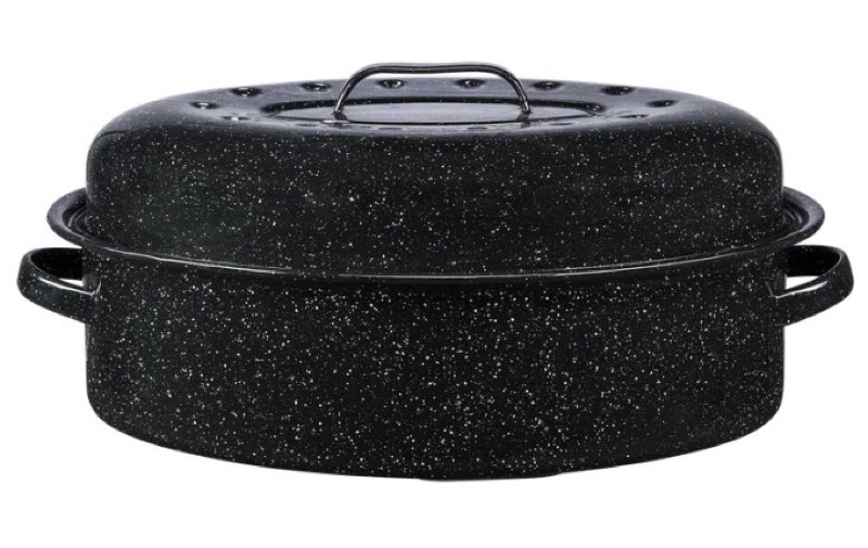 granite ware 18" covered oval roaster, 15 pound capacity, roasting pan