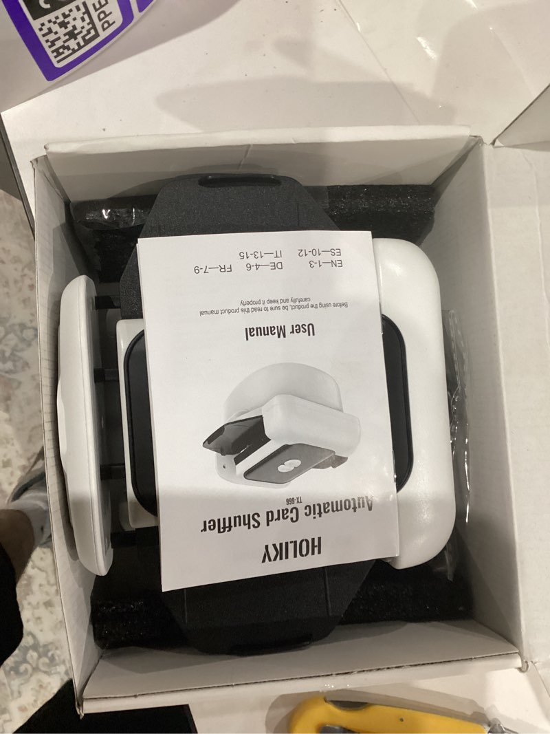 Condition photo showing As Is for Holiky Automatic Card Shuffler 2 Deck, Rechargeable Playing Cards Shuffling Machine with One-Press AUTO&Manual Mode, Electric Poker Shufflers for UNO, Skip-Bo, Phase 10, Home Party Card Games White