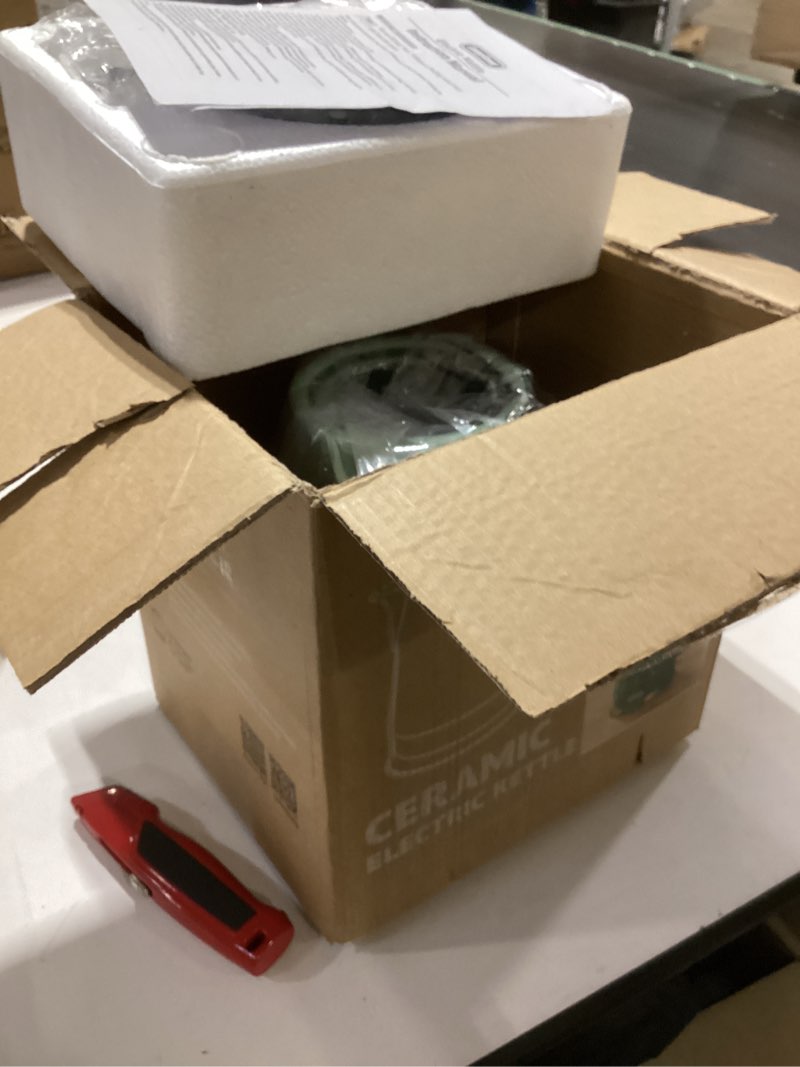 Condition photo showing New/Like New for Ceramic Electric Kettle, 1.5L/1200W Boil Water Quickly and Easily with Boil-Dry Protection Auto Shut Off, Detachable Swivel Base, Green Relief Carving