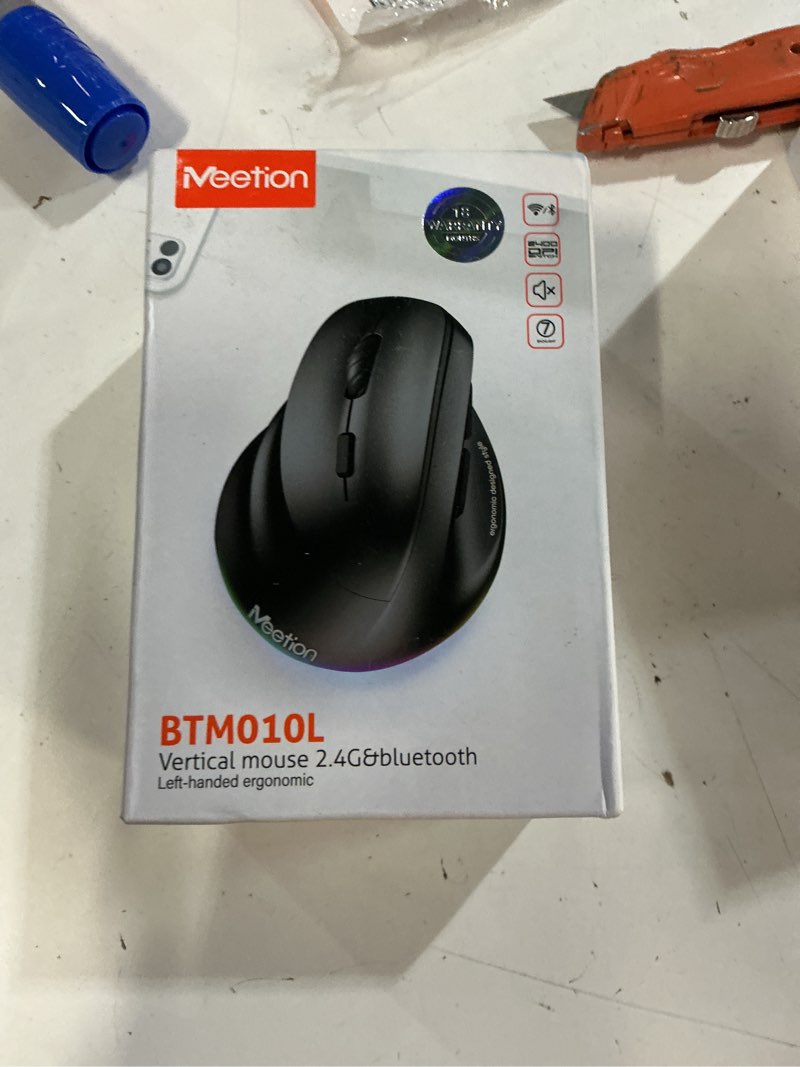 Condition photo showing New/Like New for MEETION Left-Handed Ergonomic Mouse, Wireless Vertical RGB Rechargeable Mouse, Bluetooth(5.2 + 3.0) & USB-A with USB-C Adapter 4 Adjustable DPI Mice for Mac/Windows/PC/Tablet/iPad Black Left-Handed Black ?For Large Left hands)