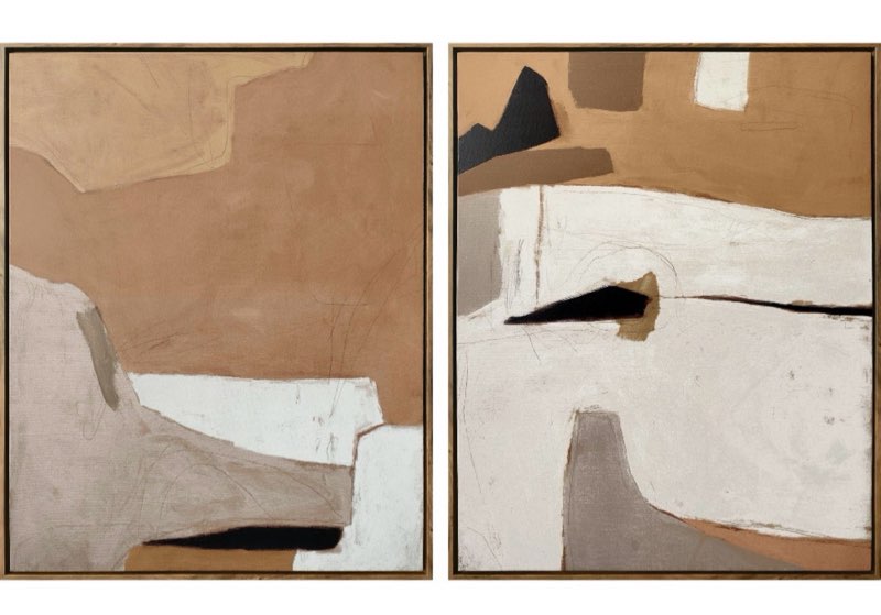 (Set of 2) 24" x 30" Earth Abstract Framed Canvases Brown - Threshold™: Modern Vertical Wall Art, Digital Print