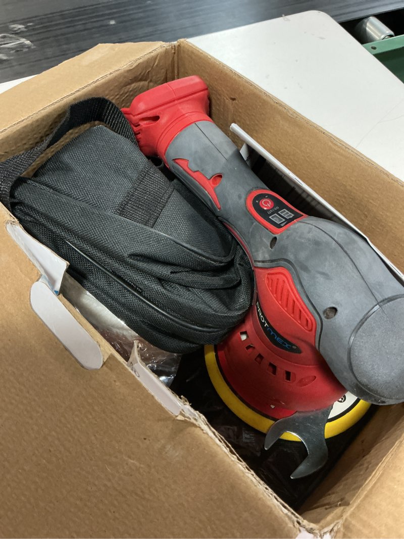 Condition photo showing Good Condition for cordless car buffer polisher w/ 2x2000mah 21v batteries, 6 inch car buffer waxer kit, car polishing machine w/ extra 18 pcs attachments & 6 variable speed, car buffer polisher for car detailing (red) 21v red