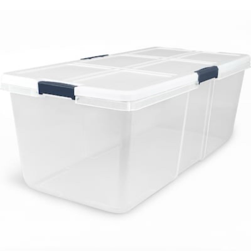 project source x-large 25 -gallons ( 100 -quarts ) clear/white stackable tote with latching lid