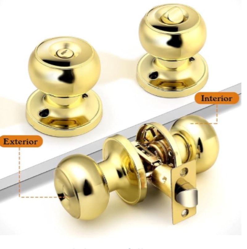 Privacy Door Knobs with Round Rosette, Keyless Lock Finish: Polished Brass