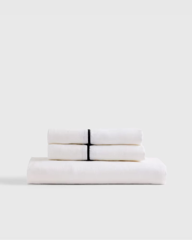 quince european linen piped fitted sheet set 3 full/queen