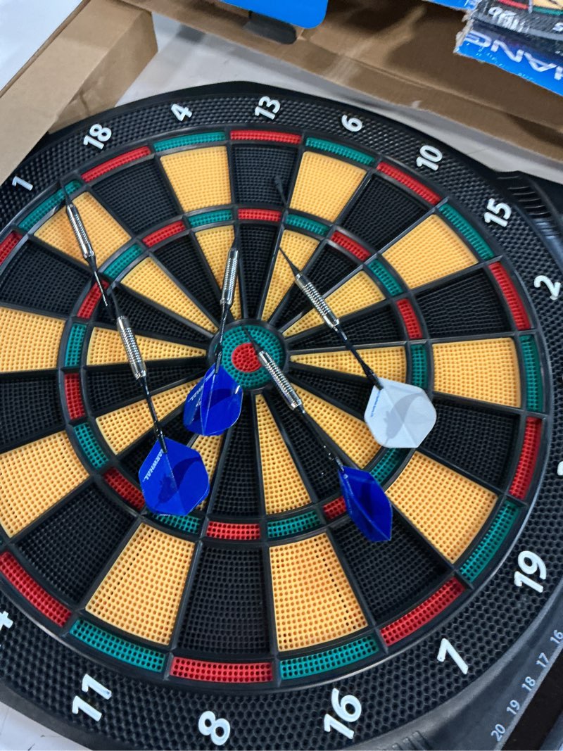 Condition photo showing Good Condition for narwhal revolution electronic dartboard with 30 games, cricket scoring and 6 plastic tip darts