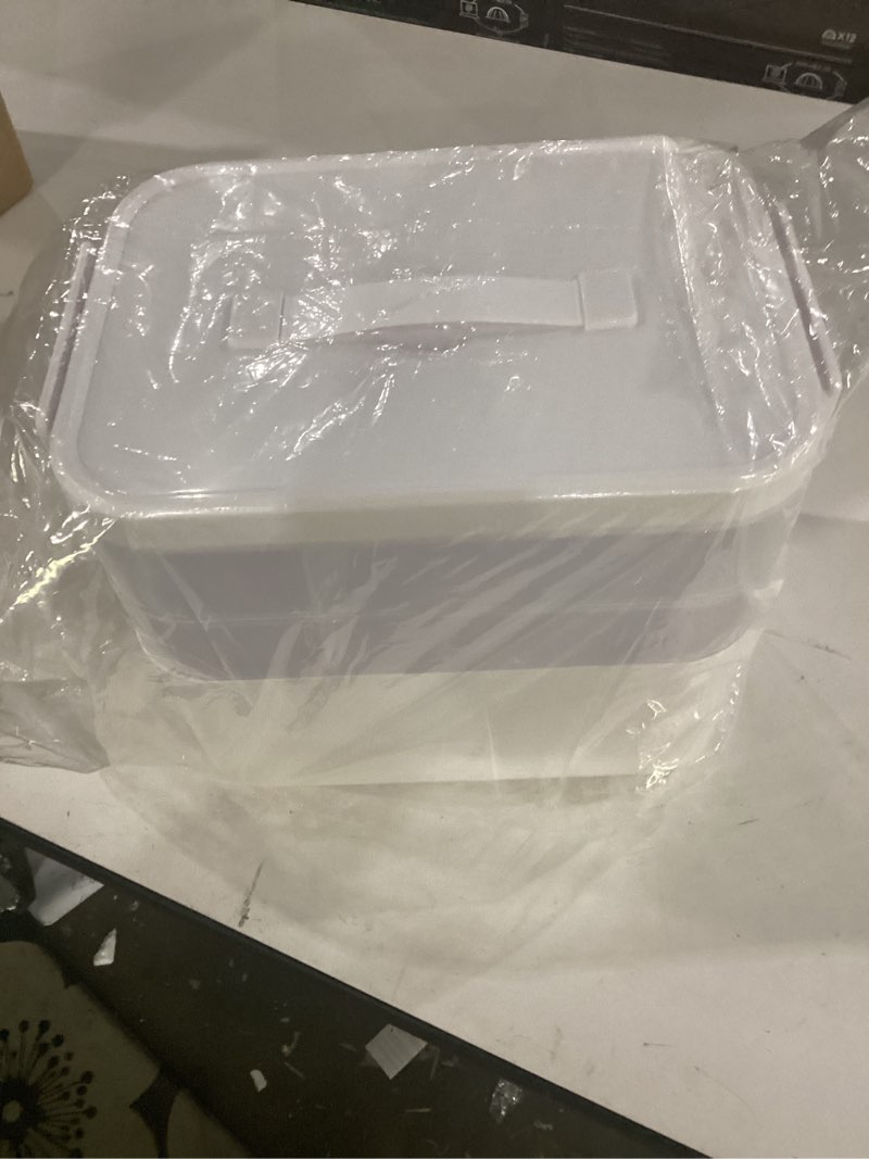 Condition photo showing Good Condition for 13.3 qt stackable craft storage organizer box with handle, white, 3 removable trays for art supplies and crafting 11.1''x7.7''x9.1''(3 layer-white)