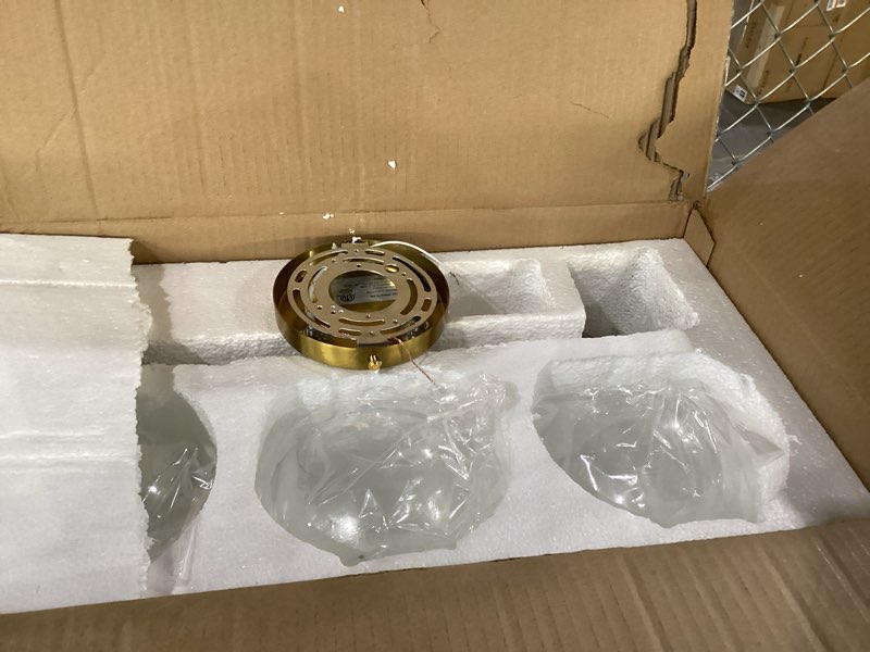 Condition photo showing New/Like New for 22" Bathroom Light Fixtures, 3-Lights Bathroom Vanity Light Over Mirror with Clear Glass Shade, Modern Gold Wall Sconce Vanity Lighting for Bath, Kitchen, Living Room, Hallway Gold 3 light-clear glass shade