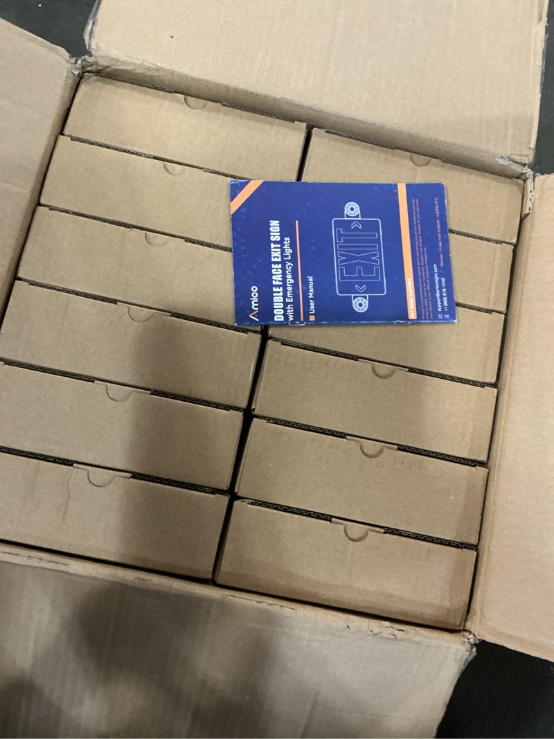 Condition photo showing New/Like New for amico 12 pack red exit signs with emergency lights, commercial grade, 94v-0 fire resistant housing, two led adjustable head, emergency exit sign with lights battery backup, etl certified, ac 120/277v