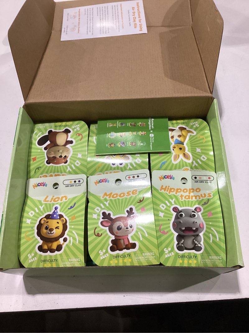 Condition photo showing As Is for nicella air dry clay kit, 12 animals modeling clay for kids, model magic clay with sculpting tools and tutorials, safe & non-toxic, diy arts & crafts school projects, home party favors for boys girls clay animals kingdom