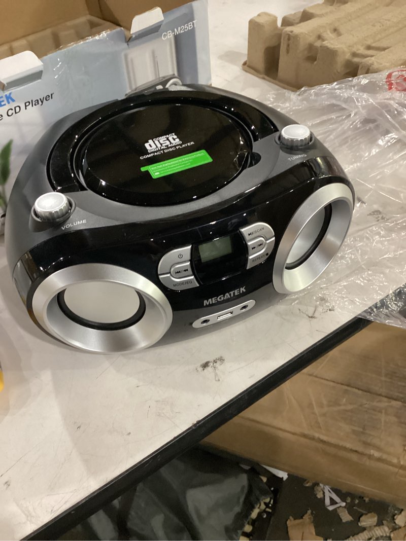 Condition photo showing Good Condition for megatek portable cd player boombox with fm radio, bluetooth, usb port, aux input, and headphone jack – cd-r/cd-rw/mp3-cd compatible, clear stereo sound, backlit lcd display – black