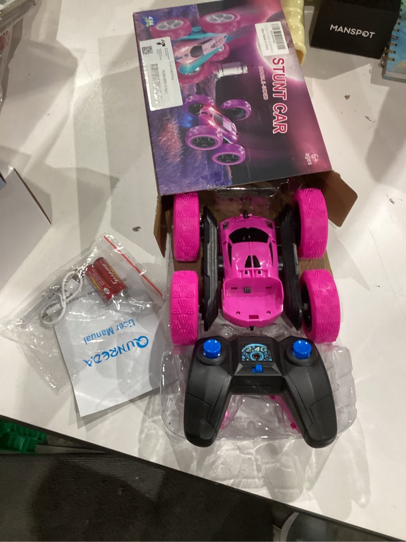 Condition photo showing Good Condition for rc cars, rose remote control car for girls, 2.4 ghz double sided rc stunt car 360° rotating remote control crawler with headlights car toys for 6 7 8 9 10 11 12 girls birthday gift