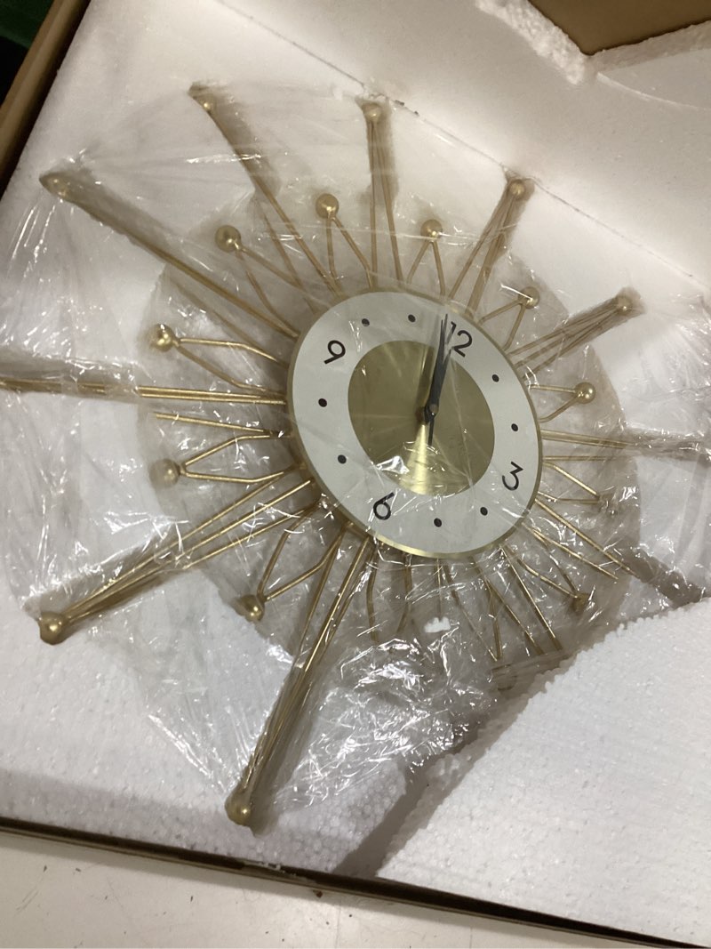 Condition photo showing Good Condition for lafocuse silent 23 inch metal large gold wall clock for home decor, mid century wall clocks battery operated, art deco starburst wall clocks for living room kitchen office