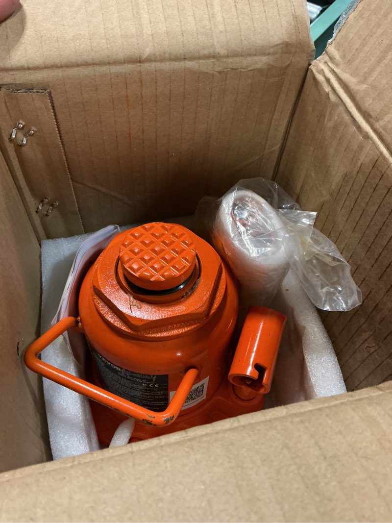 Condition photo showing As Is for vevor hydraulic bottle jack, 20 ton/44092 lbs low profile welded bottle jack with 6.69''-12.6'' lifting range & 3-section long handle, for car, pickup, truck, rv, auto repair, industrial engineering