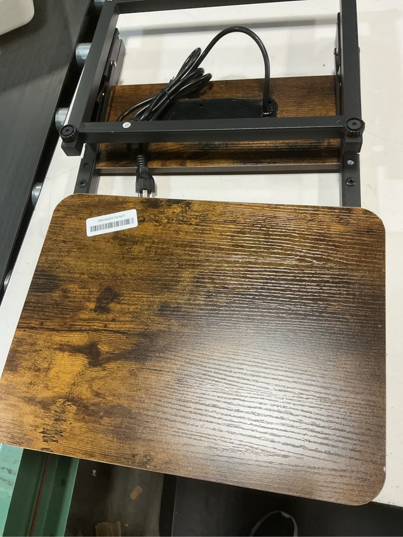 Condition photo showing As Is for HLDIRECT C Shaped End Table with Charging Station, Couch Side Table with Storage Bag, Foldable TV Tray with 2 USB Ports and Outlets for Living Room, Bedroom, Rustic Brown