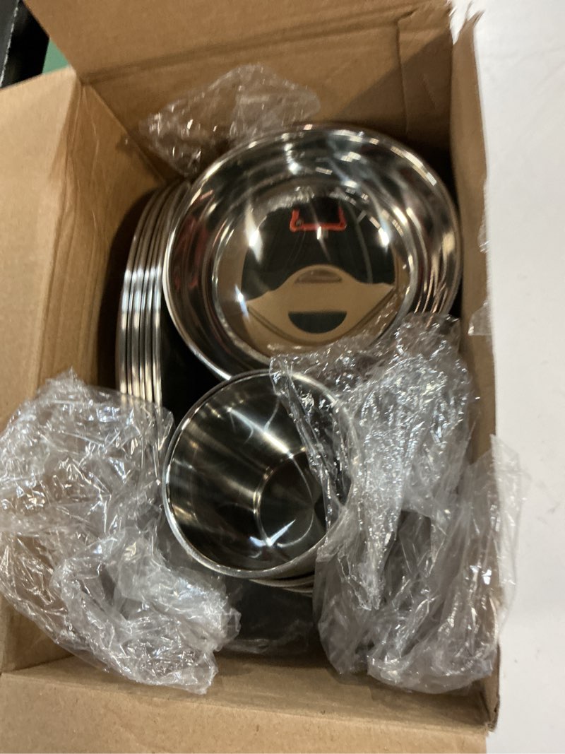 Condition photo showing New/Like New for sunnyray 6 sets stainless steel plates bowls and cups metal camping stainless steel dinnerware for serving reusable double walled insulated plates bowls and cups for rice ice cream