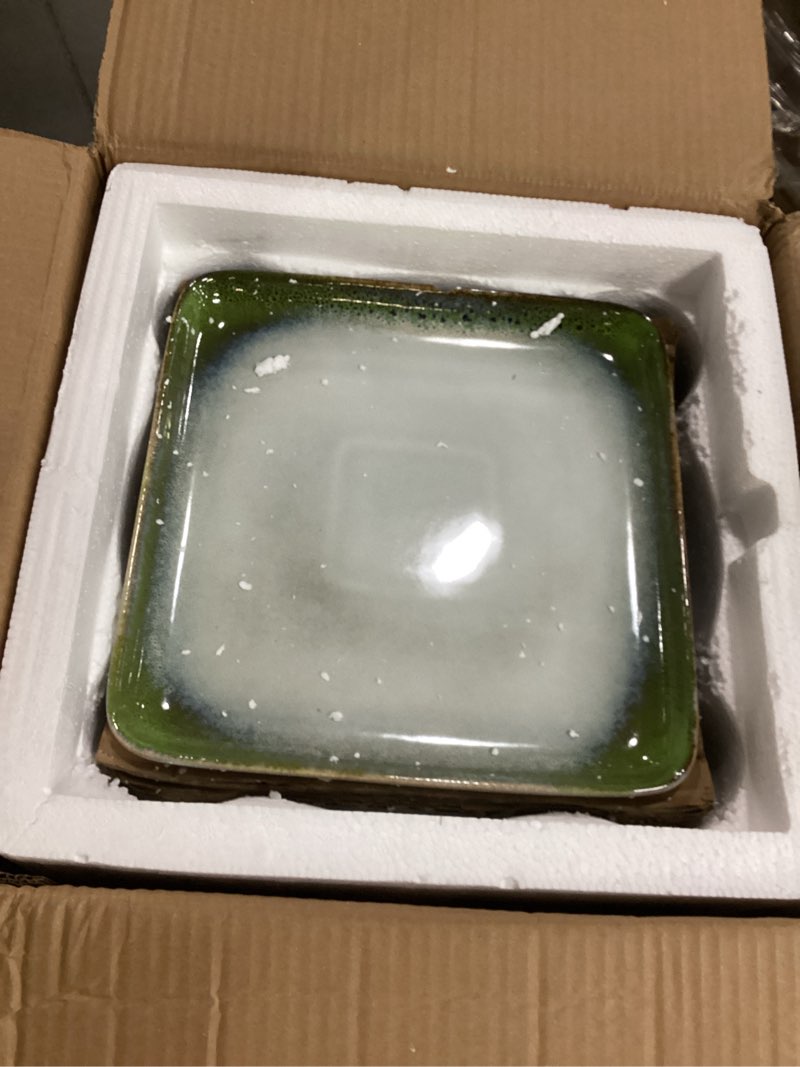 Condition photo showing Good Condition for henxfen lead ceramic square dinner plates 11 inch, large serving dishes set of 4 for steak, pasta, salad, stoneware dinnerware set dishwasher microwave safe - reactive green reactive green 11 inch