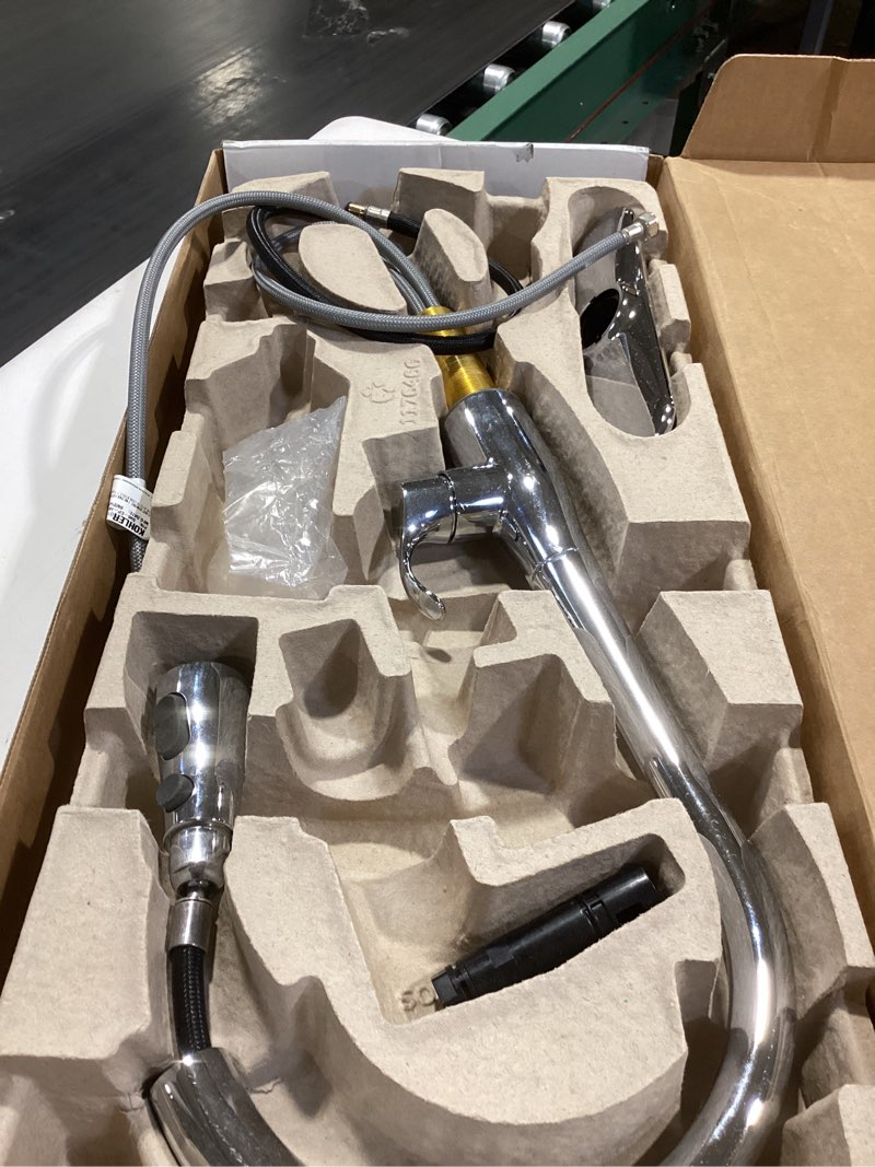 Condition photo showing Good Condition for kohler simplice single-hole or three-hole kitchen sink faucet with 16-5/8  pull-down spout  docknetik magnetic docking system  and a 3-function sprayhead featuring sweep spray  polished chrome