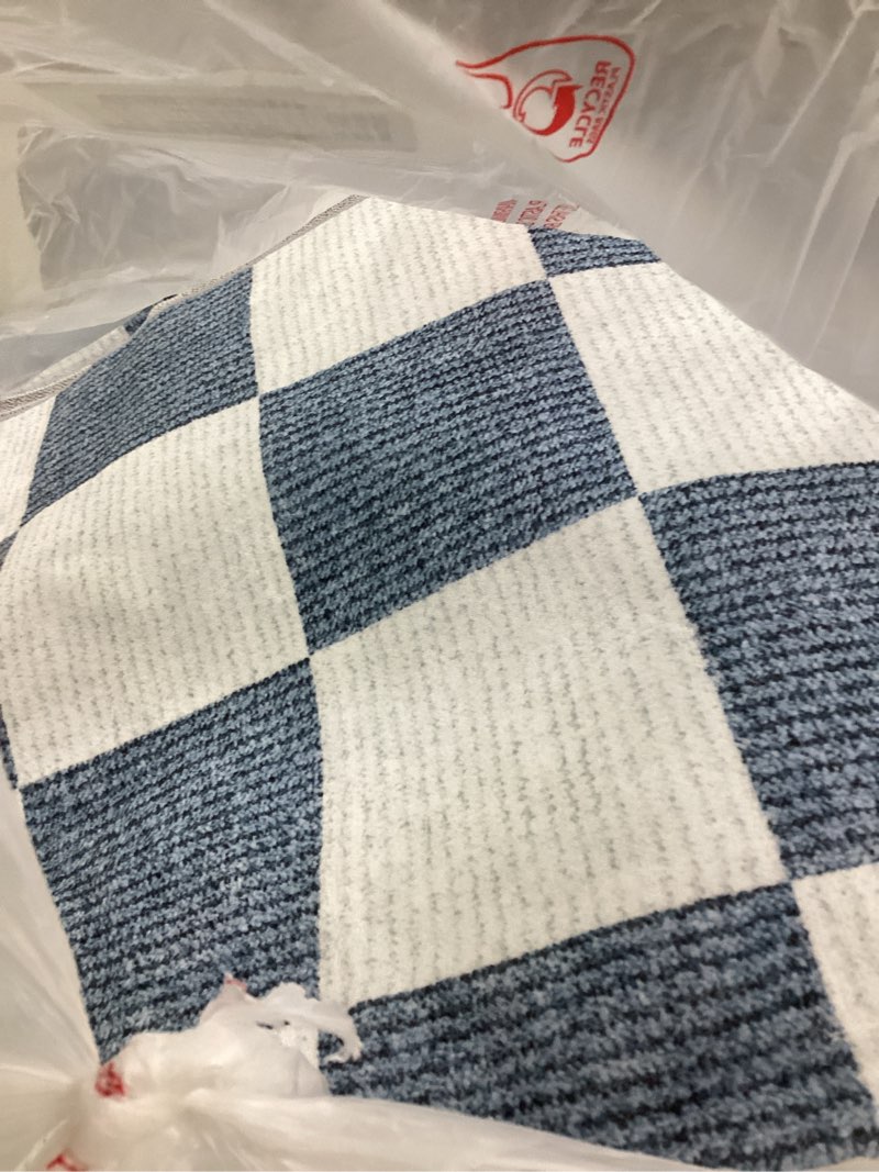 Condition photo showing Good Condition for Washable Rug 8x10 Checkered Rug, Blue and White Area Rug, Boho Large Rugs for Living Room, Low Pile Lightweight Indoor Carpet with Non-Slip Backing for Bedroom Classroom Playroom Kids 8x10 feet Blue and White