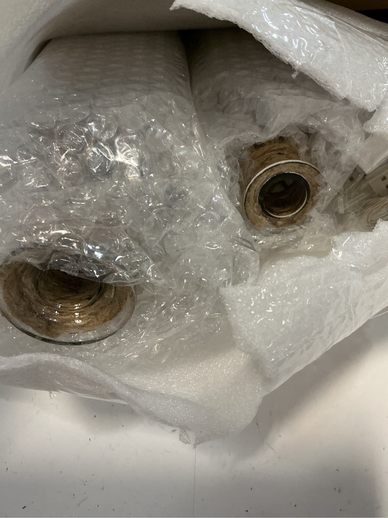 Condition photo showing Good Condition for 3 set coastal glass vases for flowers with boho hemp rope wrapping & usb string lights nautical glass jar for wedding table centerpieces floral arrangement decor, nautical home decor