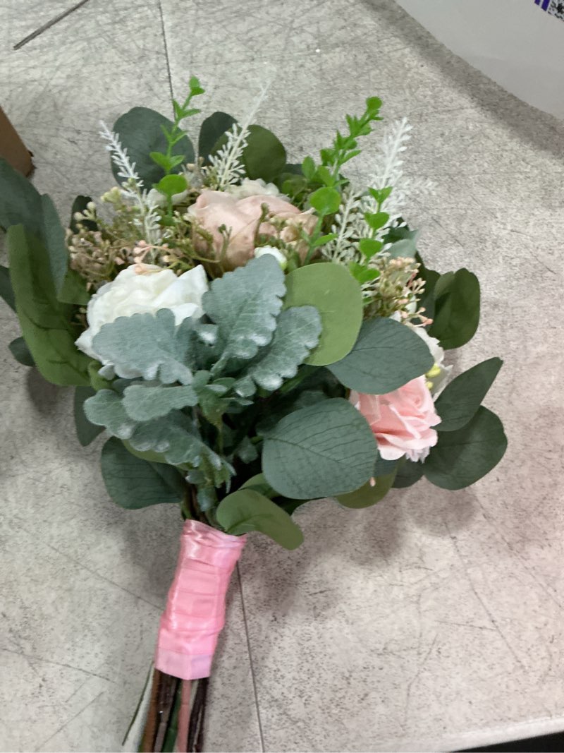 Condition photo showing New/Like New for rinlong 12.6 inch wedding bouquets for bride pink green bridal bouquet for wedding artificial flowers silk bouquet spring