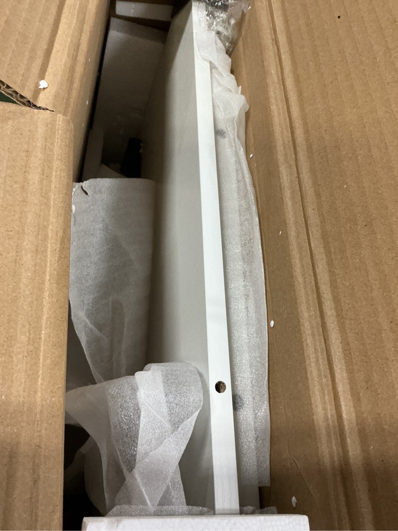 Condition photo showing Good Condition for PRAISUN 61" L Shaped Desk with Power Outlets and USB-C Port, Reversible Computer Corner Office Desk with 4 Fabric Drawers and 2 Height-Adjustable Shelves, Large for Gaming Writing Work Study, White 61 inch White
