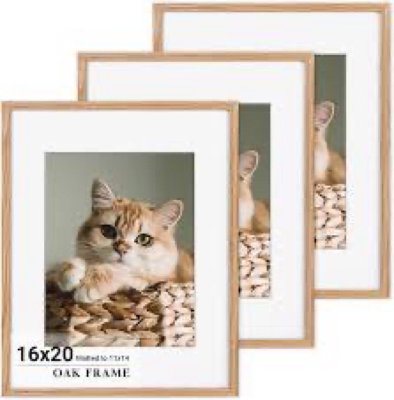 iHery Standard 16x20in Premium Truly Natural OAK Wood Beige Color Picture Frame with 2 Mats (11x14,1