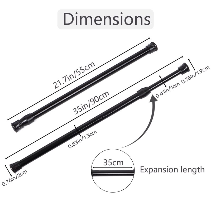UEXHWS 2pcs Spring Tension Rods Adjustable 22 to 35 inch Small Tension Curtain Rod No Drilling Expan