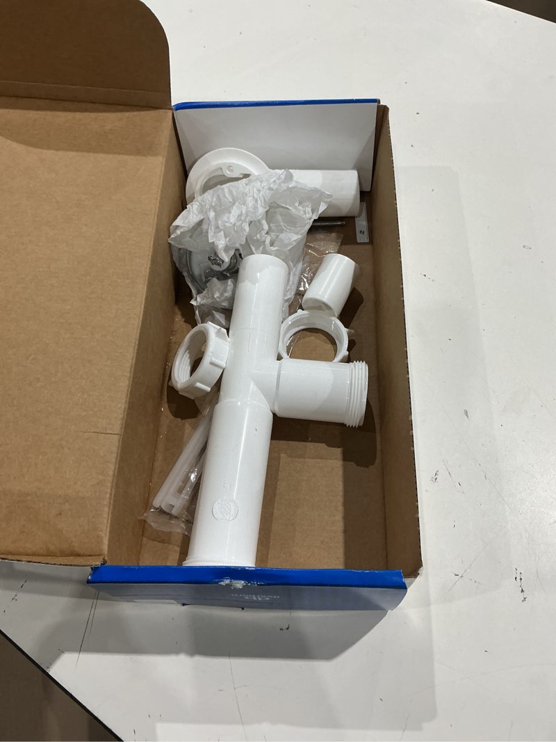 Condition photo showing As Is for dearborn 1-1/2-in polished chrome white/polished chrome triplever drain with polypropylene pipe included