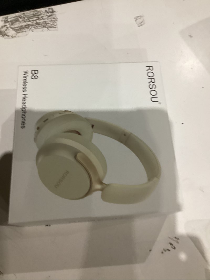 Condition photo showing As Is for RORSOU B8 Bluetooth Headphones Over Ear, 6 EQ Music Modes and 50H Playtime Deep Bass Wireless Headphones with Mic, Lightweight Folding HiFi Stereo Headset for iPad/Travel/Tablet/PC/Home Beige White