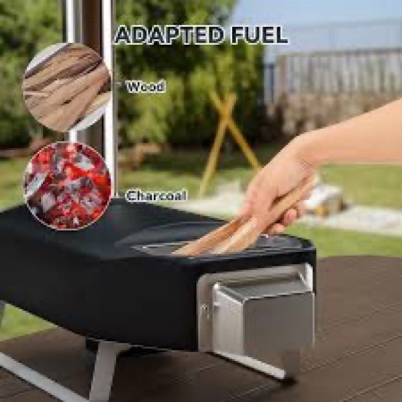 Q Pizza Wood Fire Pizza Oven with Rotatable Stone, Portable Wood/Charcoal Pizza Oven with Chimney an