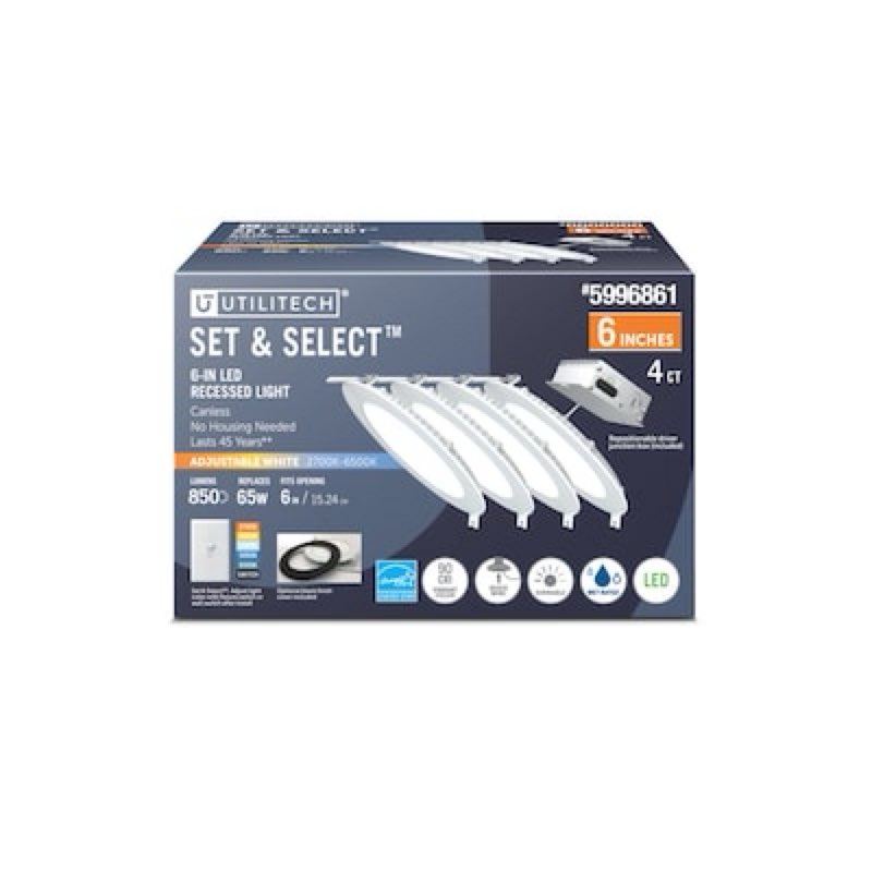 utilitech set select white/ black 6-in 850 -lumens switchable white round dimmable led canless