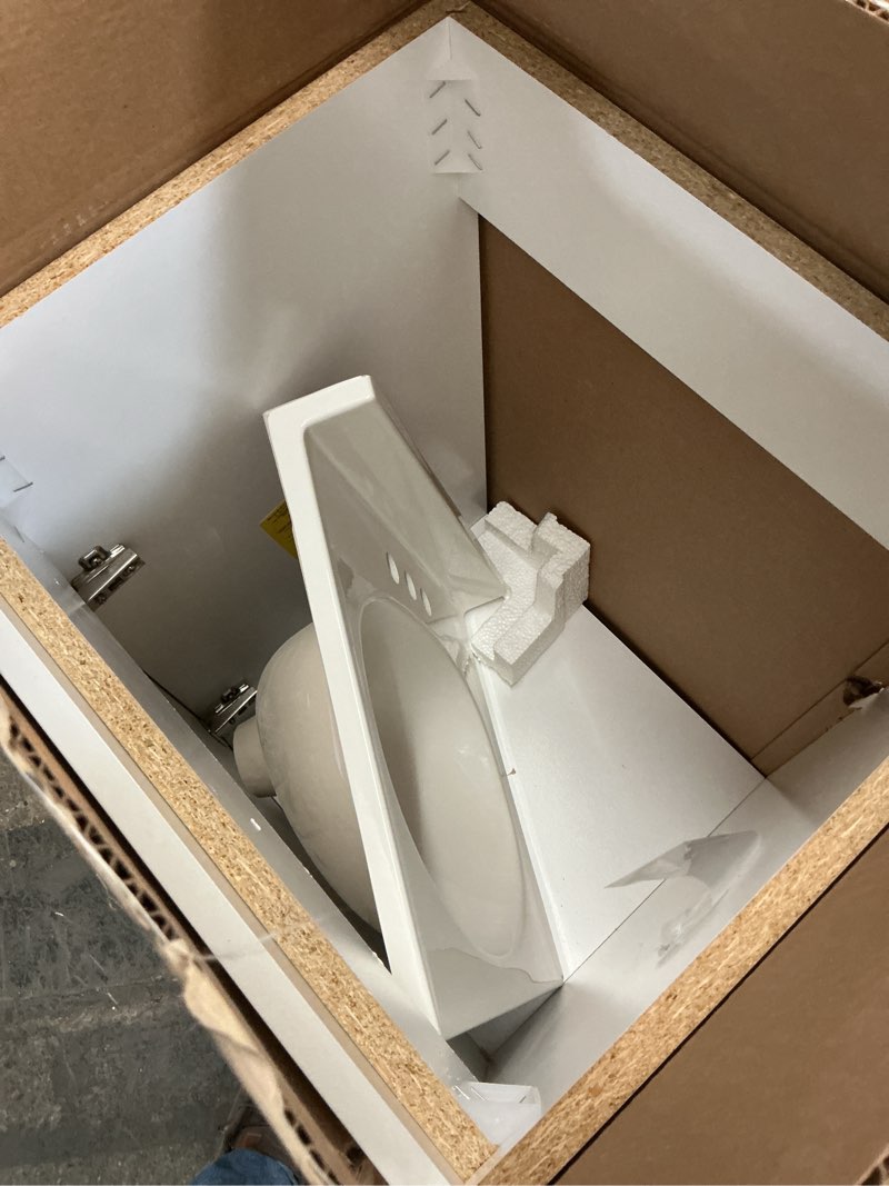 Condition photo showing As Is for project source 18-in white single sink bathroom vanity with white cultured marble top