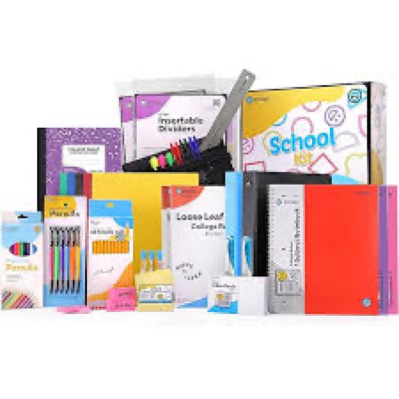 Mixture of office and school supplies peper, pencils, notebooks,etc. 
