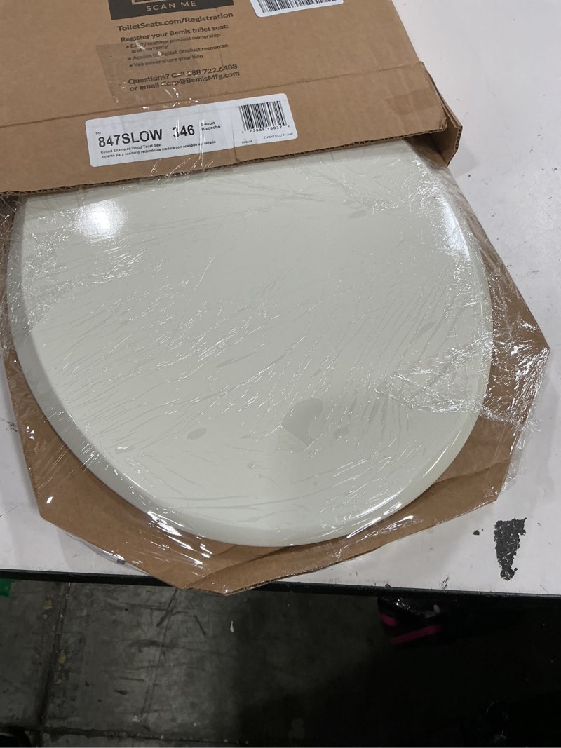 Condition photo showing New/Like New for mayfair cassel slow close toilet seat, easy clean, non slip premium wood seat, easy install, made in usa, round, biscuit seat round