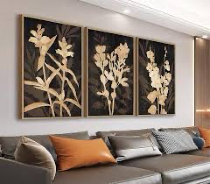 Large Rustic Framed Wall Art - Natural Float Framed Brown Flower Branch Black Canvas Pictures Decor 