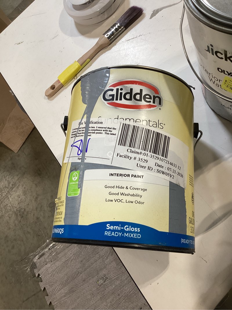 Condition photo showing As Is for glidden fundamentals interior paint tintable base eggshell, 1 gallon